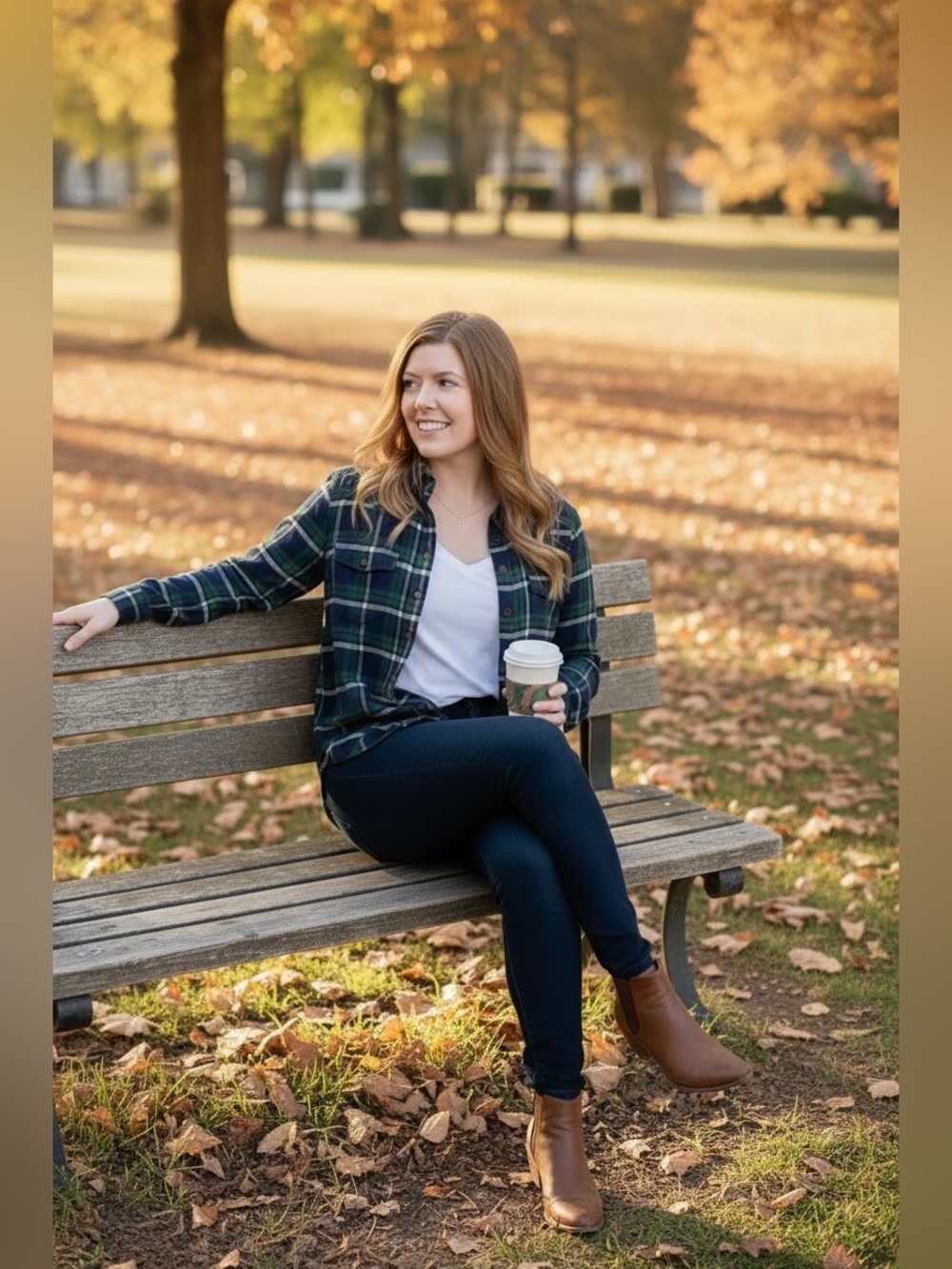JACHS Girlfriend - Green & Navy Plaid Button-Down Shirt